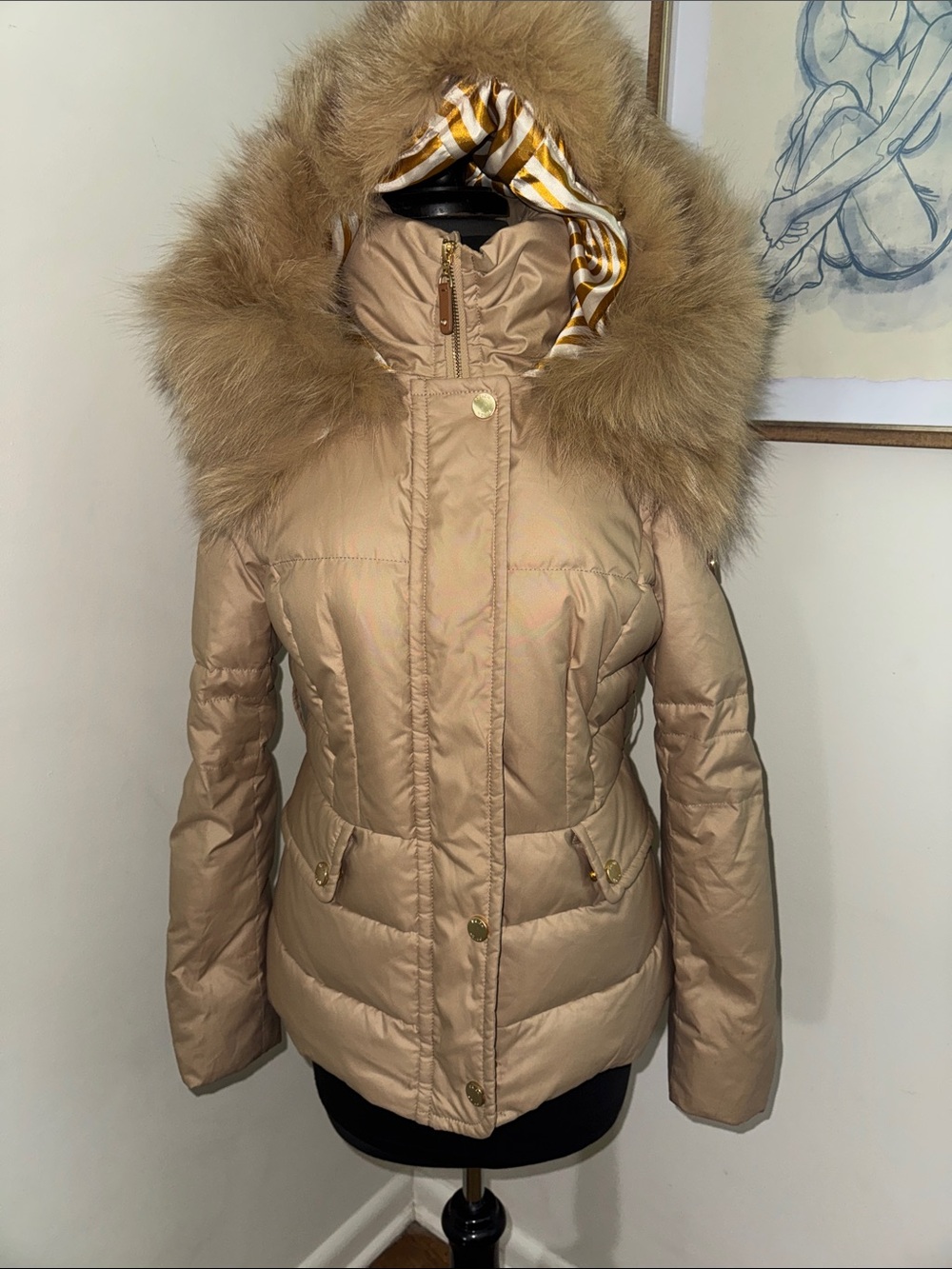 PRICH Pride & Rich RARE Korean Feyem Goose Down Hooded Fur Puffer Coat Tan-XS/S